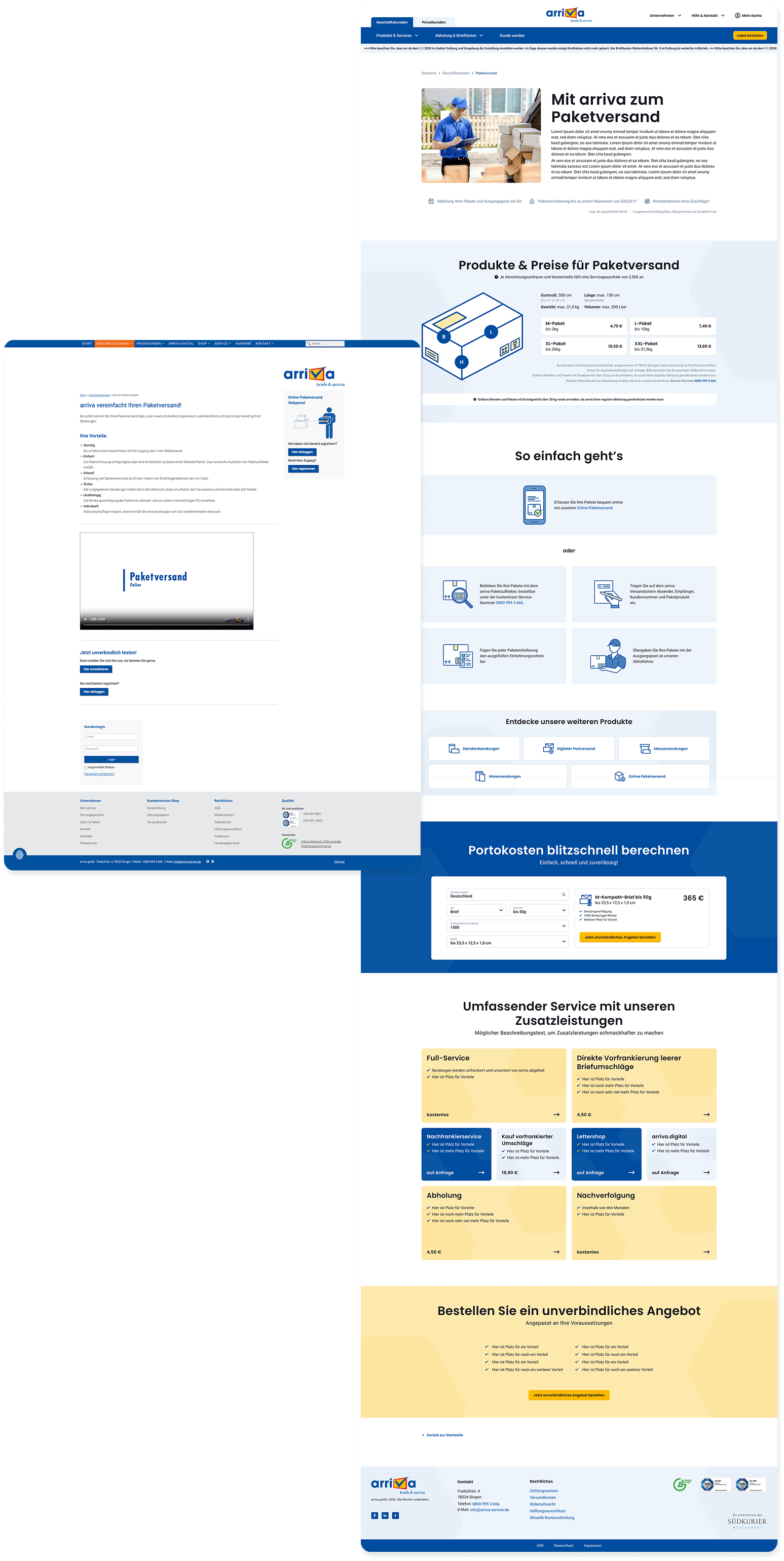 Arriva parcel page redesign comparison